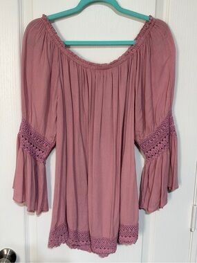 Women's Off-Shoulder Crochet-Trim Blouse - Dusty Rose